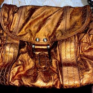 B Makowsky leather bronze handbag